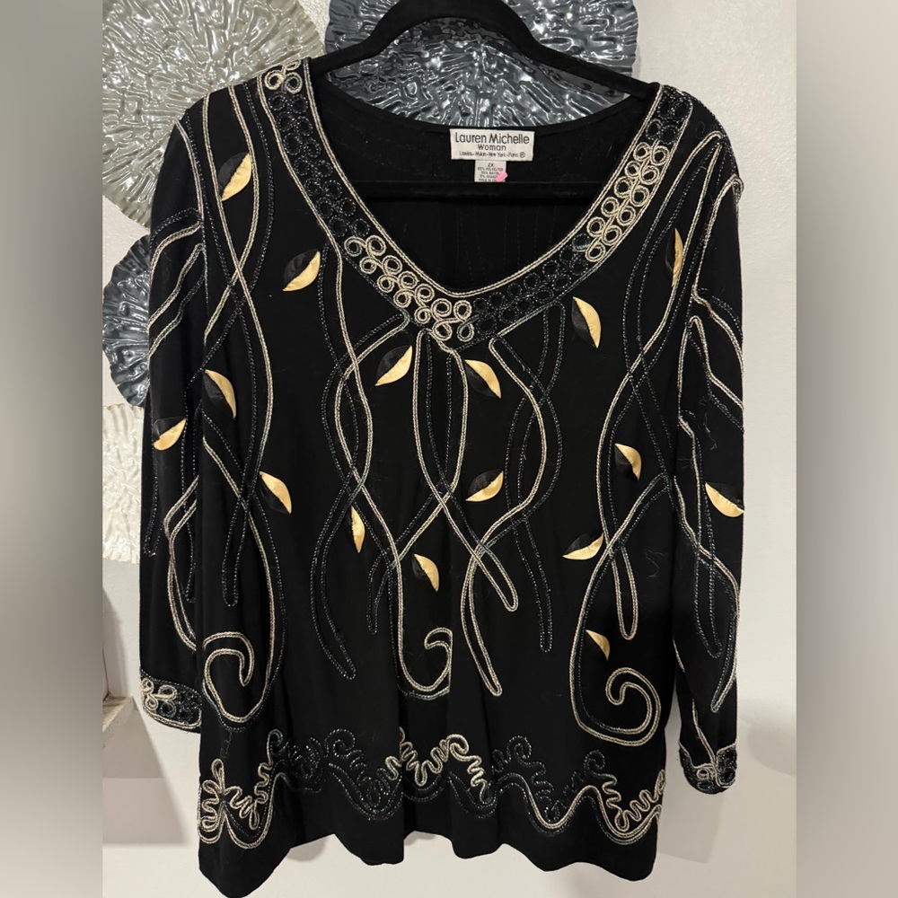 Lauren Michelle Black Top with Gold and Silver Accents